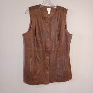 Chico’s Faux Suede Zip Front Long Vest Size 2 L 12/14
